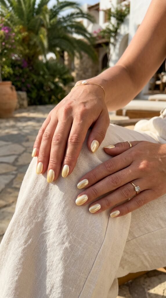 Butter Yellow Glazed Chrome Nails Butter Yellow Glazed Chrome Nails