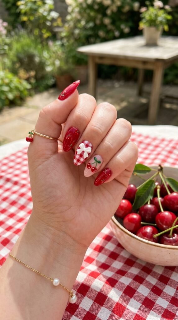 Cherry Picnic Coquette Nails Cherry Picnic Coquette Nails