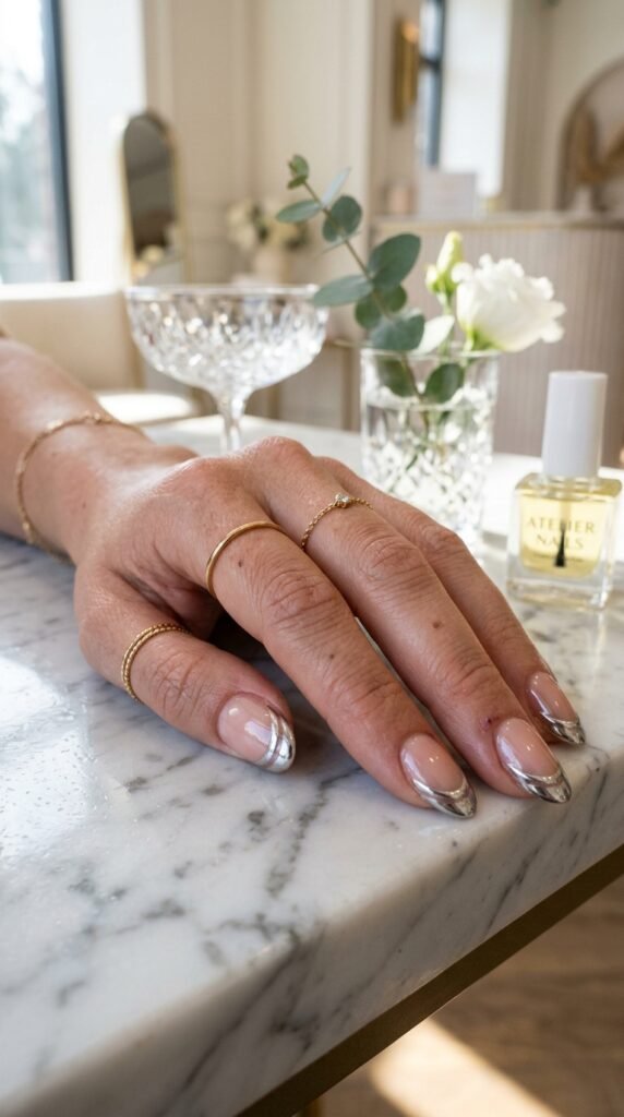 chrome double french tips chrome double french tips