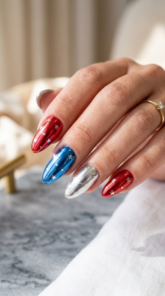 Chrome_nails_with_silver_stars_4th july nails Chrome_nails_with_silver_stars_4th july nails
