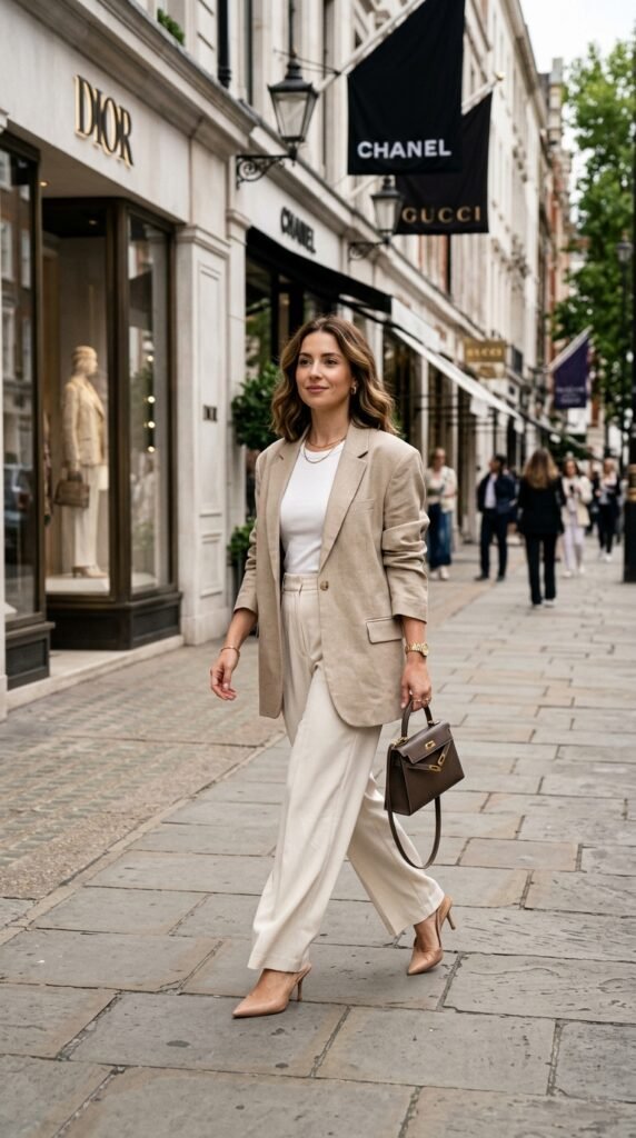 Beige Blazer + Wide-Leg Trousers Beige Blazer + Wide-Leg Trousers