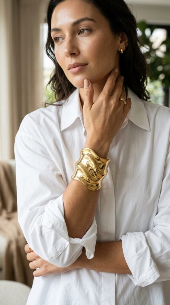 Gold_cuff_bracelet_on_wrist_ Gold_cuff_bracelet_on_wrist_