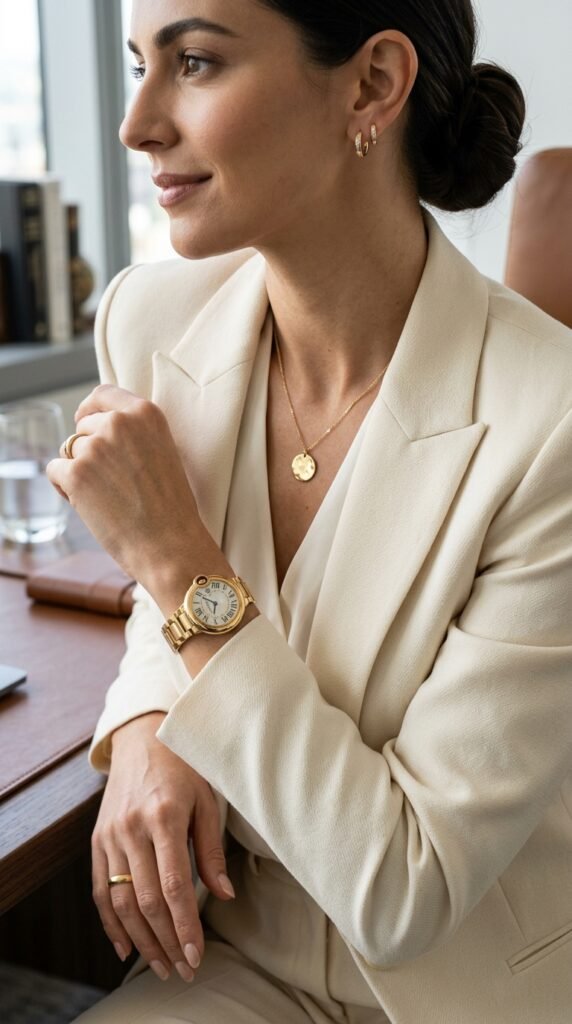 Gold_watch_necklace_earrings_suit_ Gold_watch_necklace_earrings_suit_