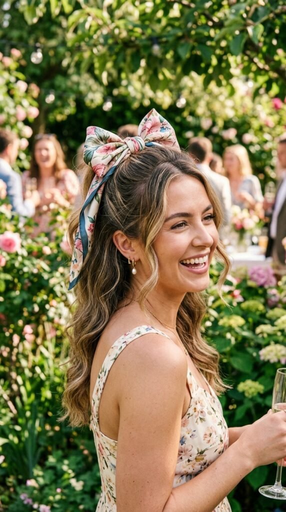 Half-up_hairstyle_with_bandana_bow Half-up_hairstyle_with_bandana_bow
