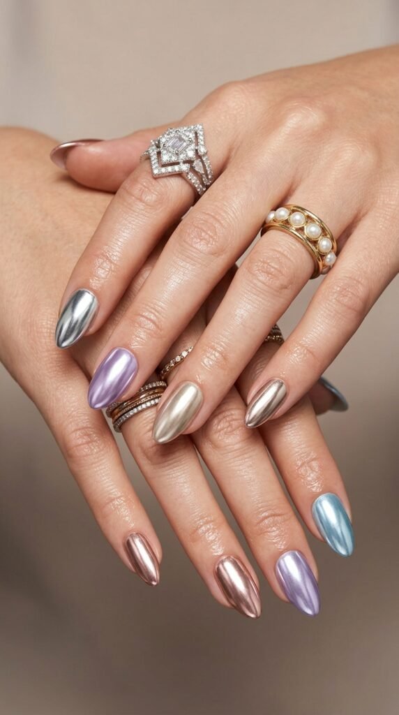 Hands_wearing_mismatched_chrome_nails Hands_wearing_mismatched_chrome_nails