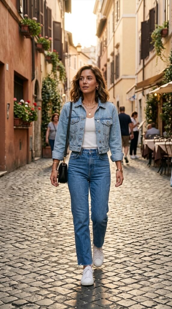 Cropped Denim Jacket With Straight-Leg Jeans Cropped Denim Jacket With Straight-Leg Jeans