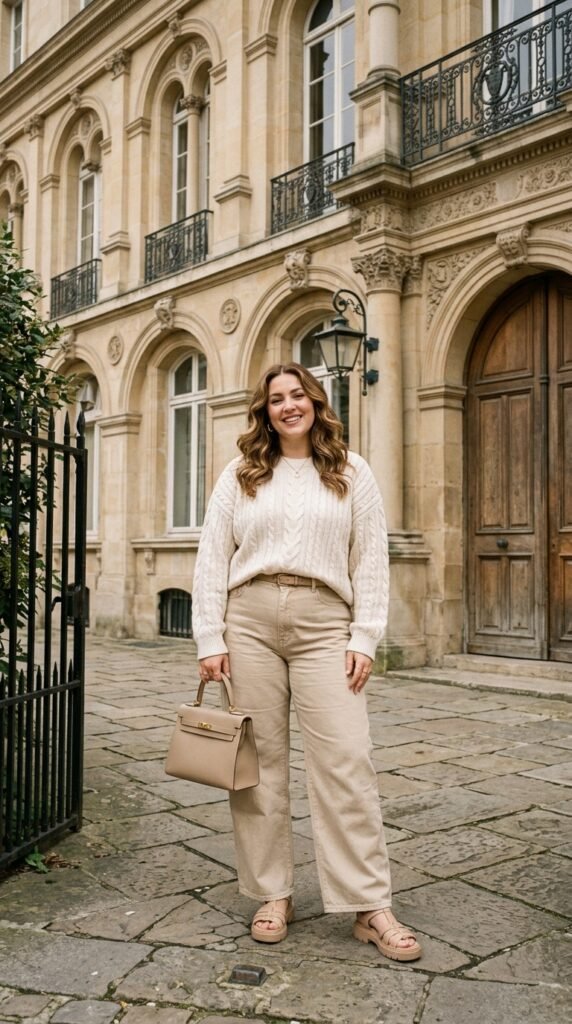 Monochromatic Neutral Outfit With Baggy Jeans Monochromatic Neutral Outfit With Baggy Jeans