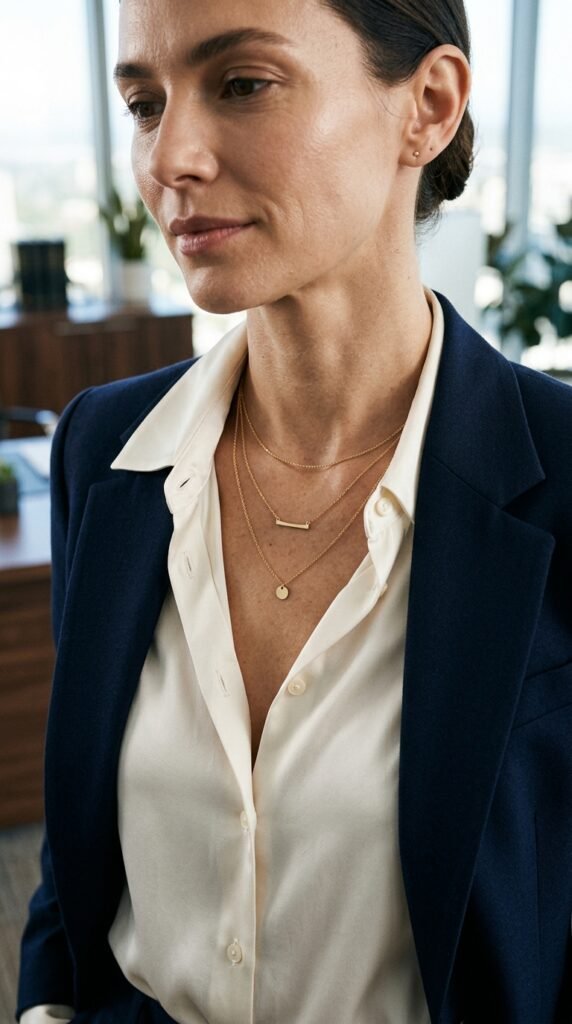 Layered_gold_necklaces_white_blouse_ Layered_gold_necklaces_white_blouse_