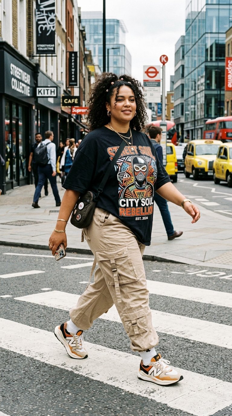 graphic tee and cargos