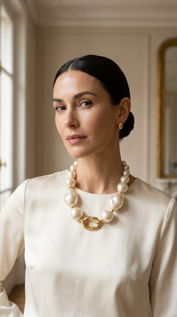 Model_wearing_chunky_pearl_necklace_ Model_wearing_chunky_pearl_necklace_