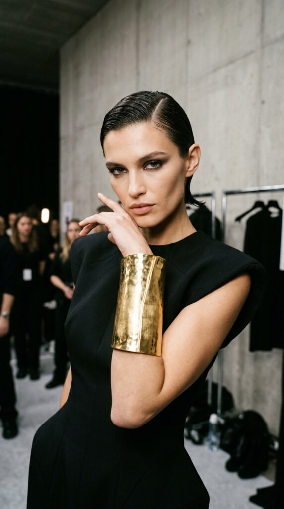 Model_wearing_oversized_gold_cuff_ Model_wearing_oversized_gold_cuff_