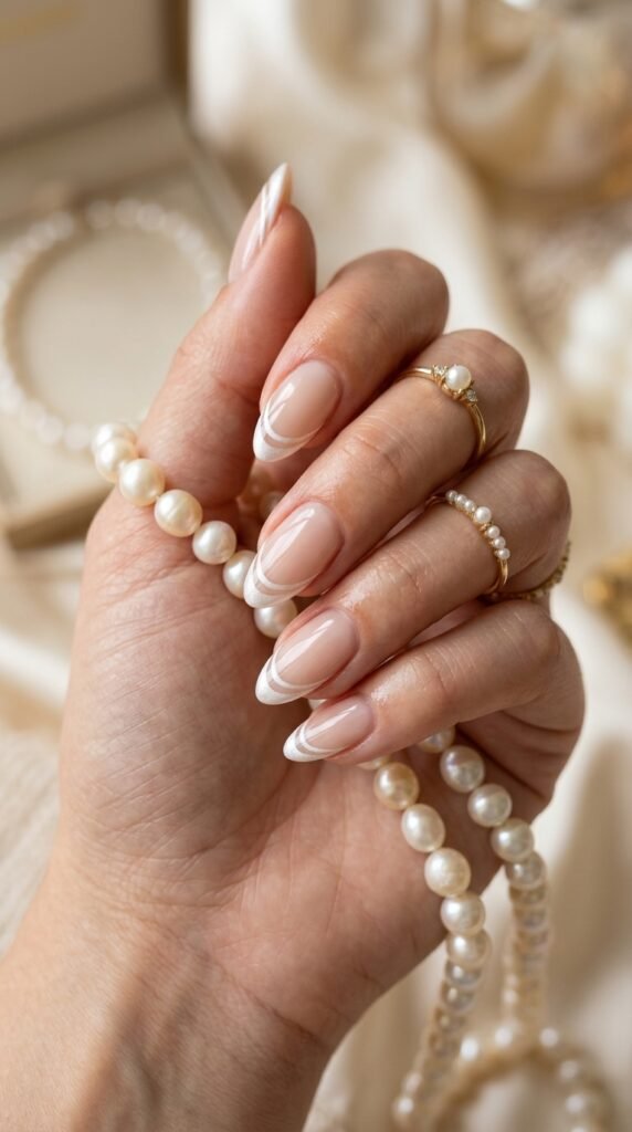 pearl inspired double french tips pearl inspired double french tips