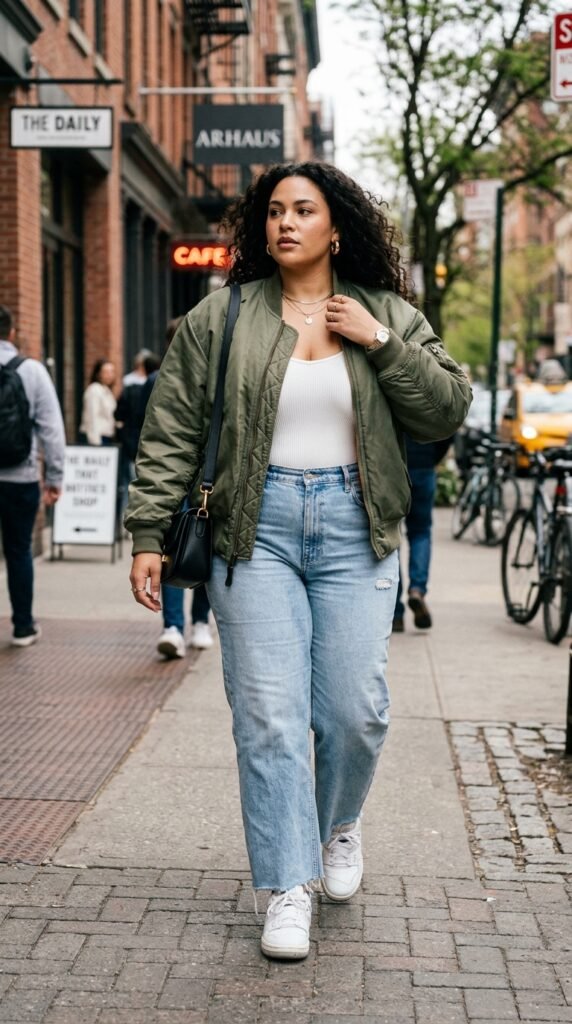 Bomber Jacket + Wide-Leg Jeans Bomber Jacket + Wide-Leg Jeans