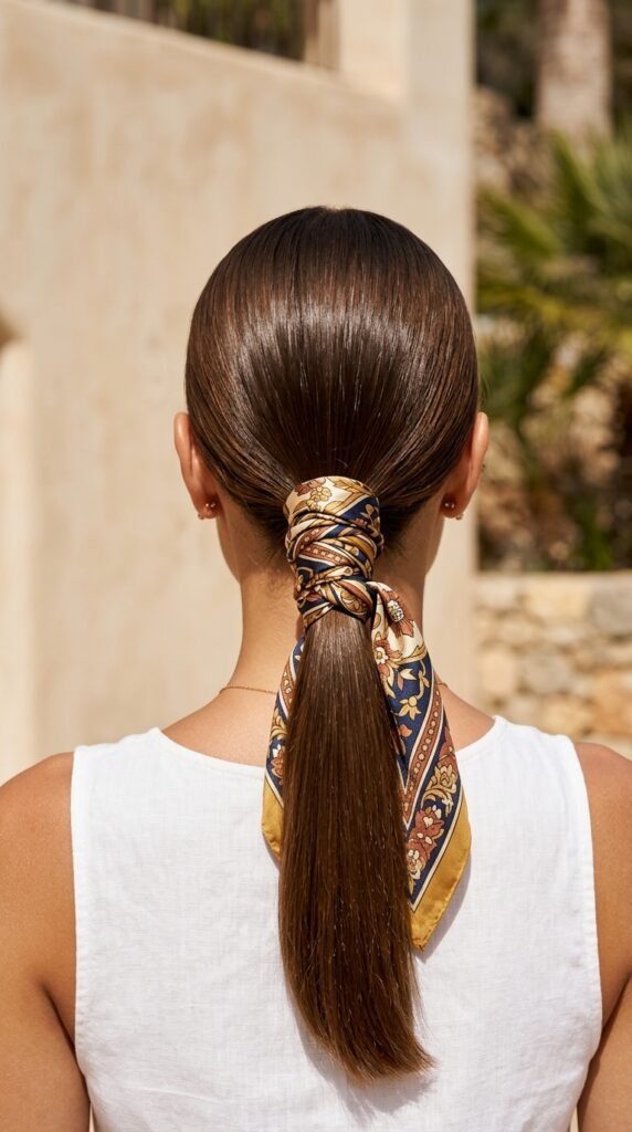 Ponytail_wrapped_with_silk_scarf Ponytail_wrapped_with_silk_scarf