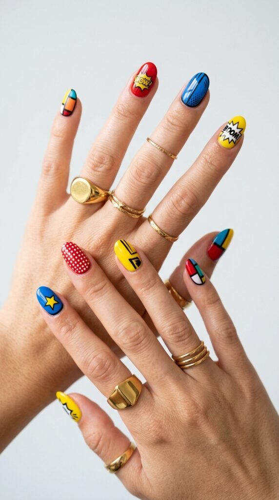 Pop_art_nails_with_rings_ Pop_art_nails_with_rings_