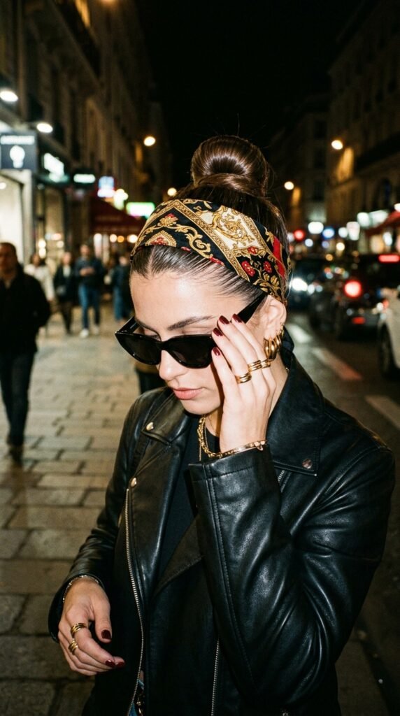 Slicked-back_bun_bandana_sunglasses_ Slicked-back_bun_bandana_sunglasses_