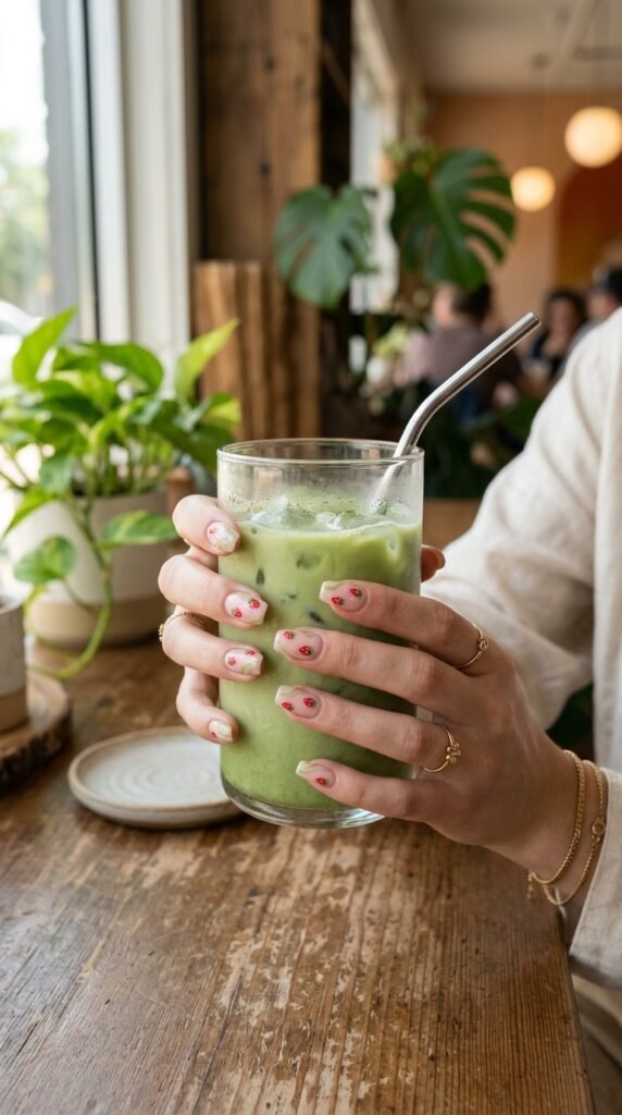 Matcha Strawberry Milk Nails Matcha Strawberry Milk Nails