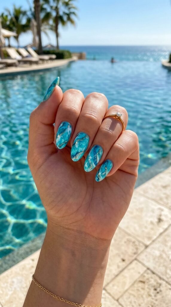 Turquoise Poolside Marble Nails Turquoise Poolside Marble Nails
