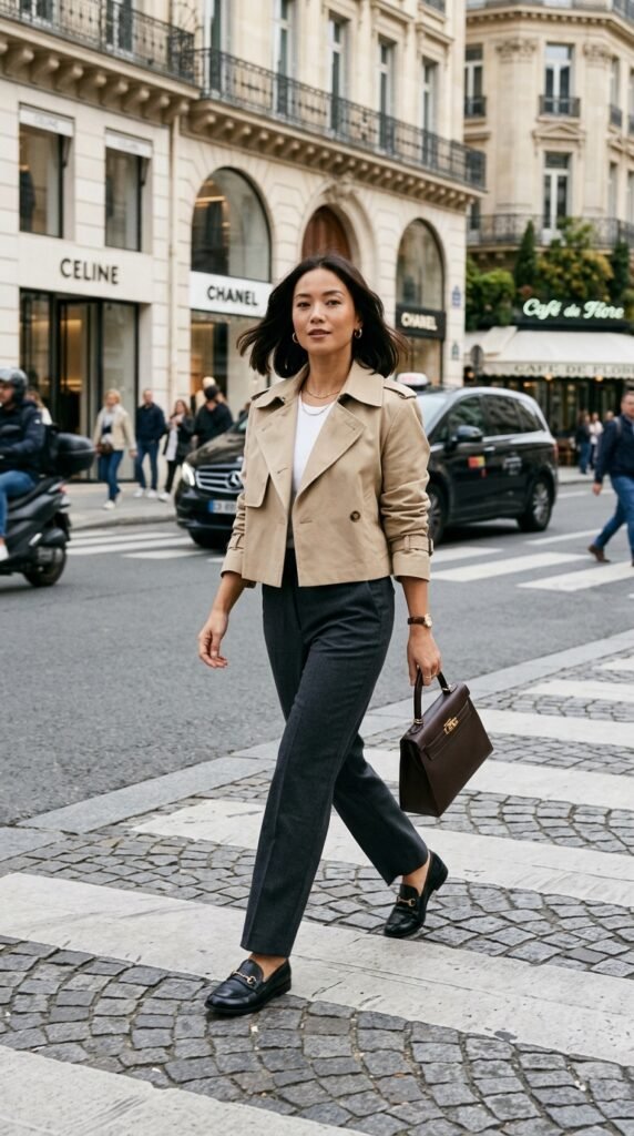Cropped Trench Jacket With Straight Pants Cropped Trench Jacket With Straight Pants