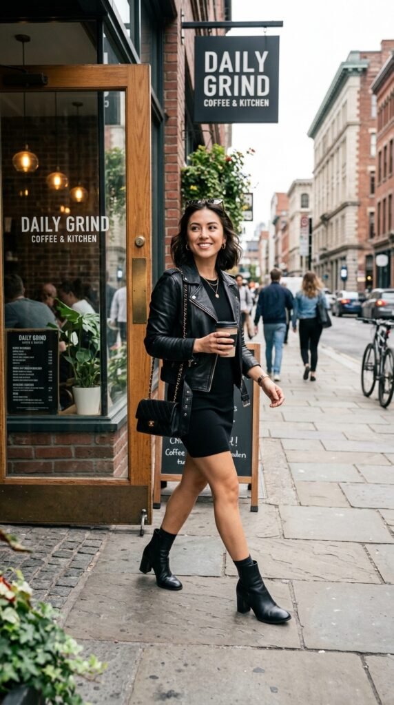 Leather Jacket With Black Mini Dress Leather Jacket With Black Mini Dress