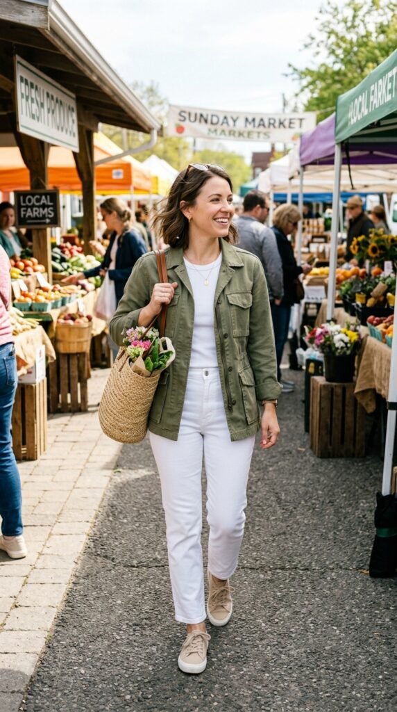 Utility Jacket With White Jeans Utility Jacket With White Jeans