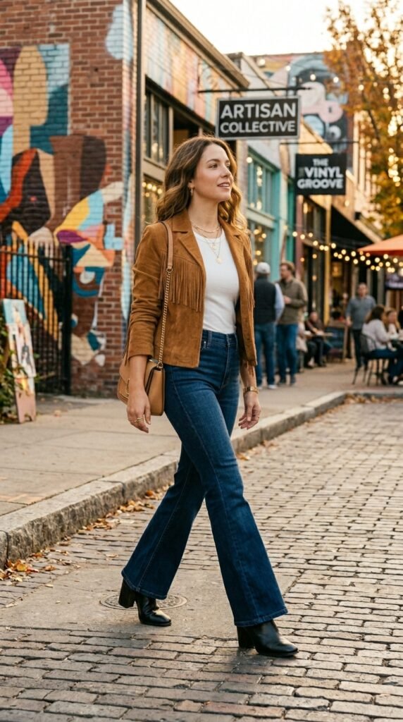 Suede Jacket With Flared Jeans Suede Jacket With Flared Jeans