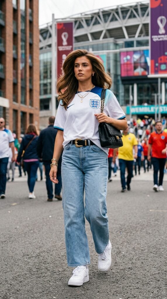 Woman_wearing_England_jersey_jeans_ Woman_wearing_England_jersey_jeans_