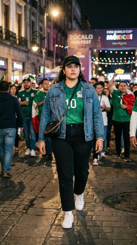 Woman_wearing_Mexico_jersey_denim jacket Woman_wearing_Mexico_jersey_denim jacket
