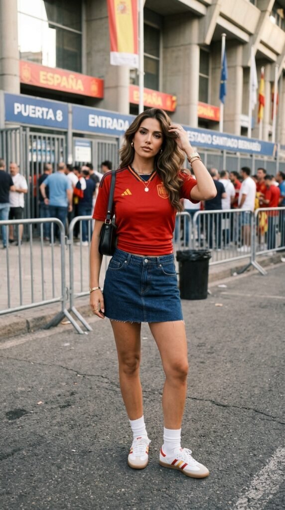 Woman_wearing_Spain_jersey_denimskirt Woman_wearing_Spain_jersey_denimskirt