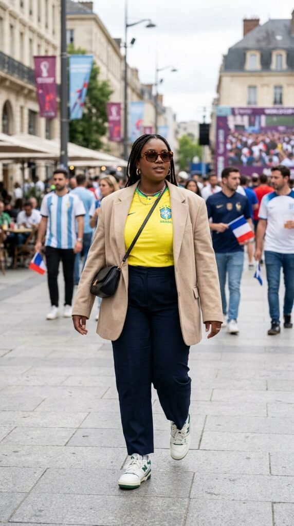 Woman_wearing_blazer_soccer_tee_ Woman_wearing_blazer_soccer_tee_