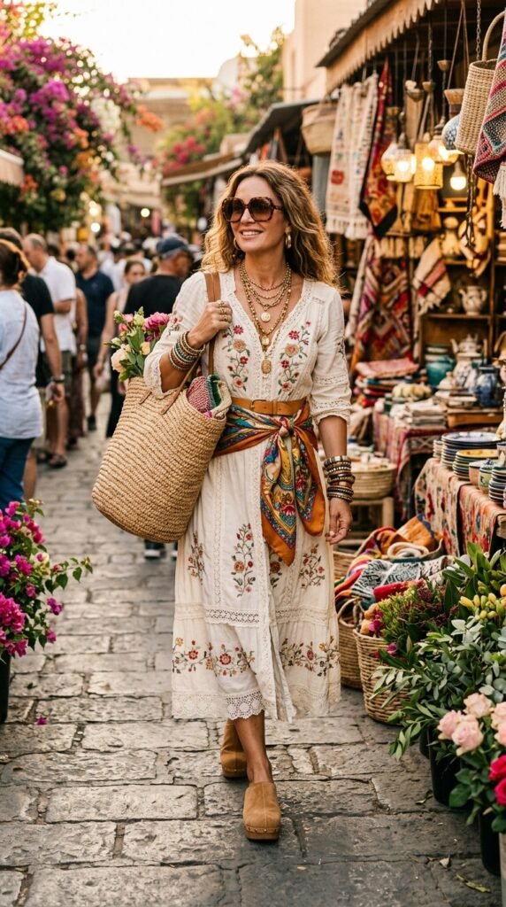 Woman_wearing_boho_dress_marketac 4._Bold_Color-Blocked_Linen_Outfit