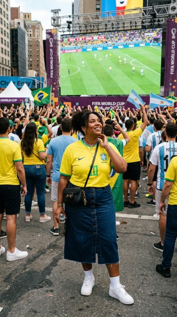 Woman_wearing_denim_skirt_soccer_jersey Woman_wearing_denim_skirt_soccer_jersey