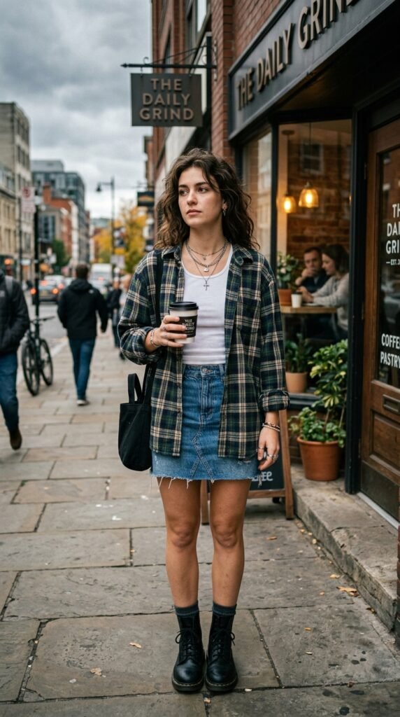 Woman_wearing_flannel_denim_skirt Woman_wearing_flannel_denim_skirt