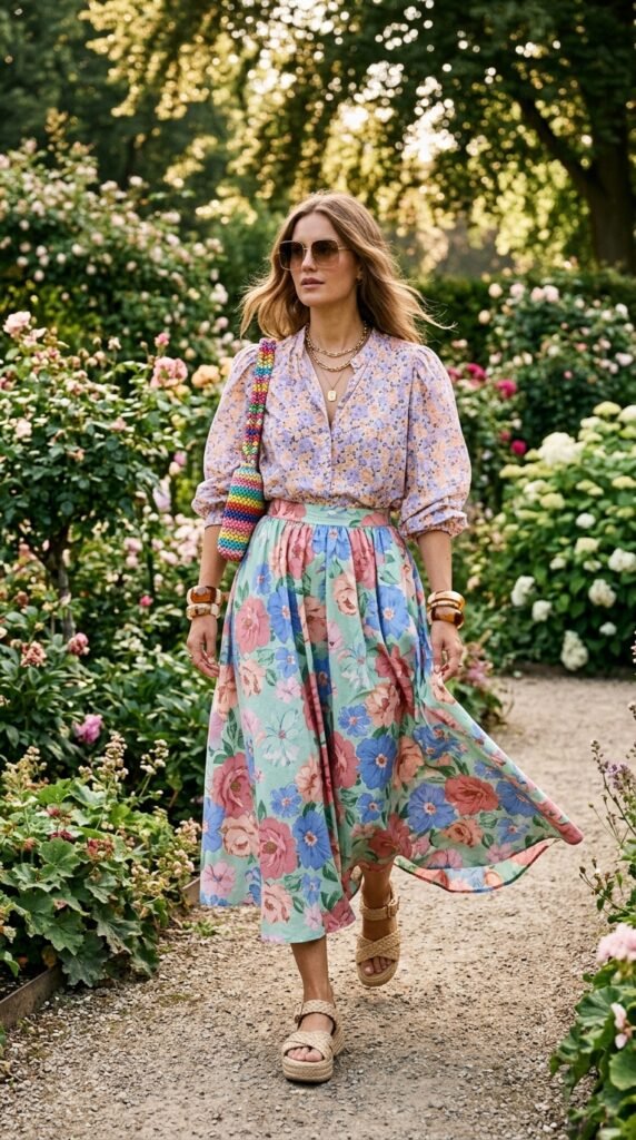 Woman_wearing_floral_skirt_blouse Woman_wearing_floral_skirt_blouse
