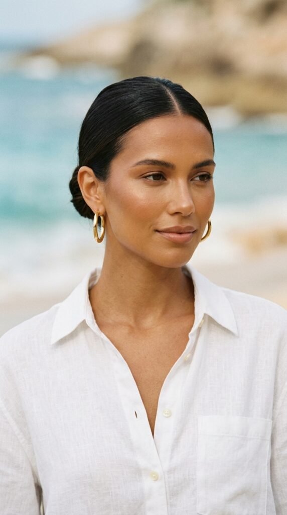 Woman_wearing_gold_hoop_earrings_ Woman_wearing_gold_hoop_earrings_
