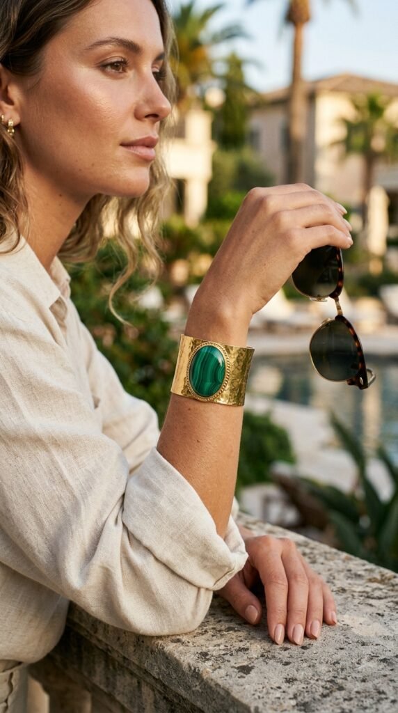 Woman_wearing_malachite_cuff_bracelet Woman_wearing_malachite_cuff_bracelet