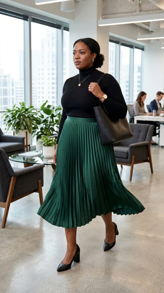 Woman_wearing_pleated_midi_skirt_ Woman_wearing_pleated_midi_skirt_