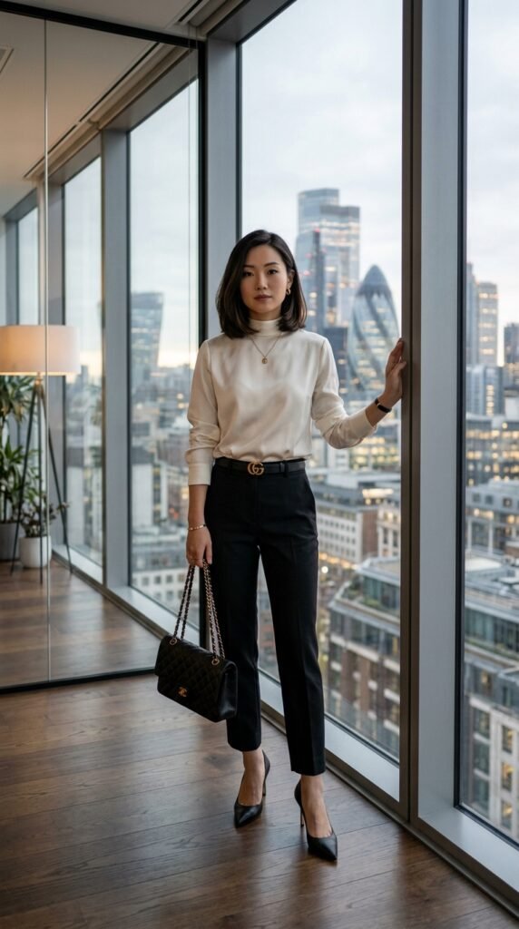 Woman_wearing_silk_blouse_cigarettepants Woman_wearing_silk_blouse_cigarettepants