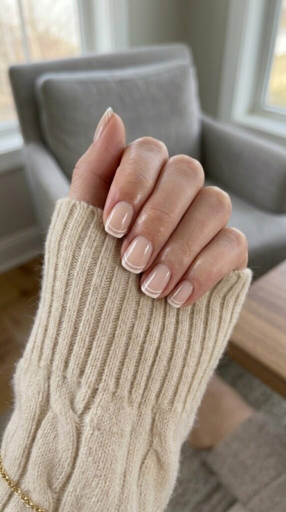 milky double line french tips milky double line french tips