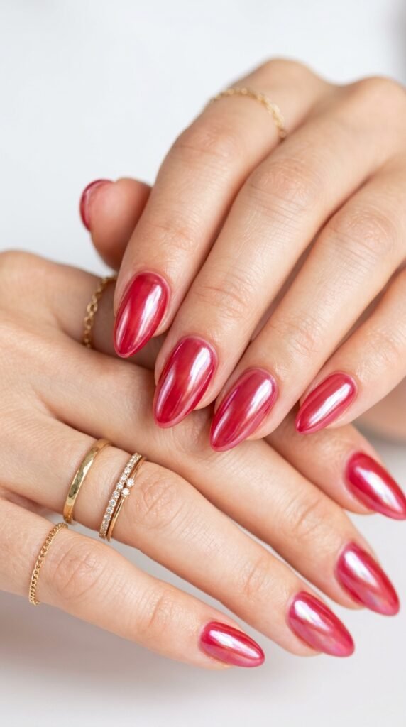 Almond_nails_cherry_glazed_finish Almond_nails_cherry_glazed_finish