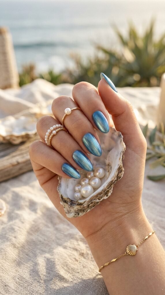Blue_shell-inspired_nails_pearl Blue_shell-inspired_nails_pearl