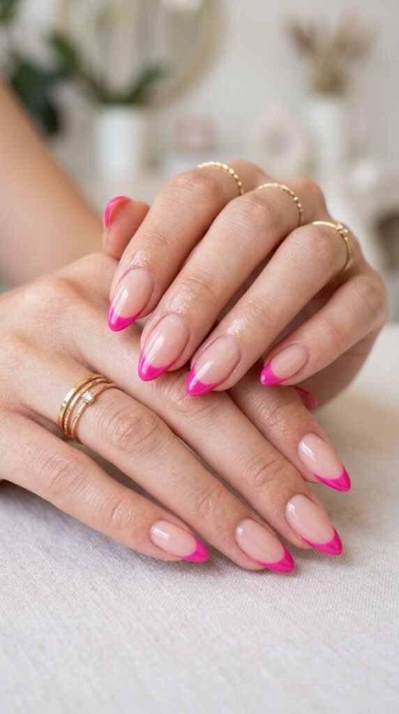 Bright_pink_French_tip_nails Bright_pink_French_tip_nails