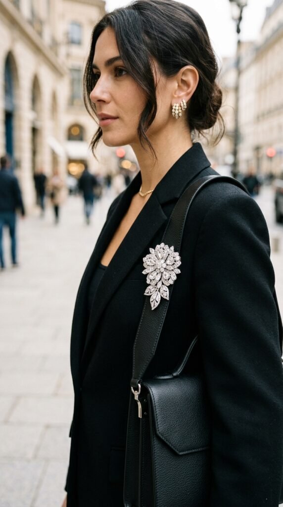 Crystal_brooch_on_handbag_strap_ Crystal_brooch_on_handbag_strap_
