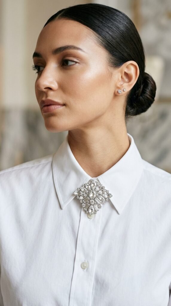 Crystal_brooch_on_shirt_collar_ Crystal_brooch_on_shirt_collar_