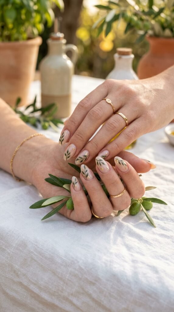 Feminine_hands_with_olive_branch_minimalist nails Feminine_hands_with_olive_branch_minimalist nails