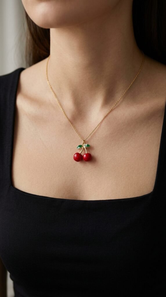 Gold_necklace_with_cherry_charms Gold_necklace_with_cherry_charms
