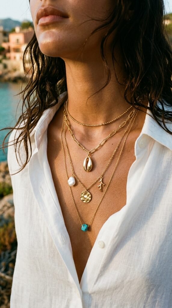 Layered_necklaces_with_shell_charms Layered_necklaces_with_shell_charms