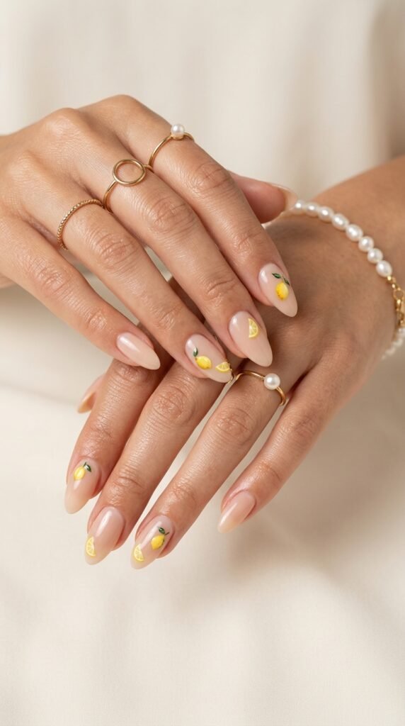Lemon_accent_nails_with_rings_ Lemon_accent_nails_with_rings_