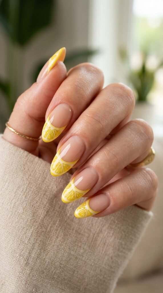 Lemon_slice_French_manicure_nails Lemon_slice_French_manicure_nails