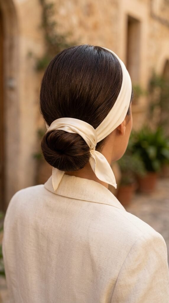 Low_chignon_with_silk_scarf Low_chignon_with_silk_scarf
